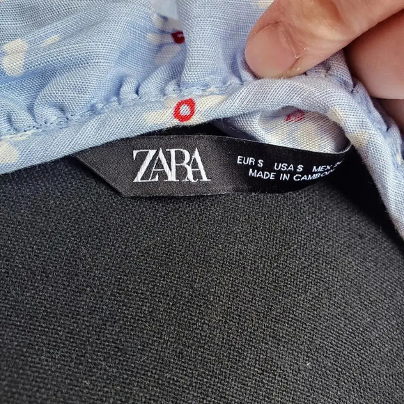 ZARA Summer Linen Blend Floral Blouse Blue Size Small NWOT - Picture 3 of 13